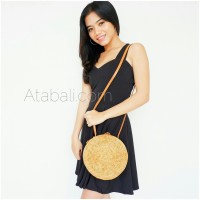 Wide round ata bag flower pattern with leather clip